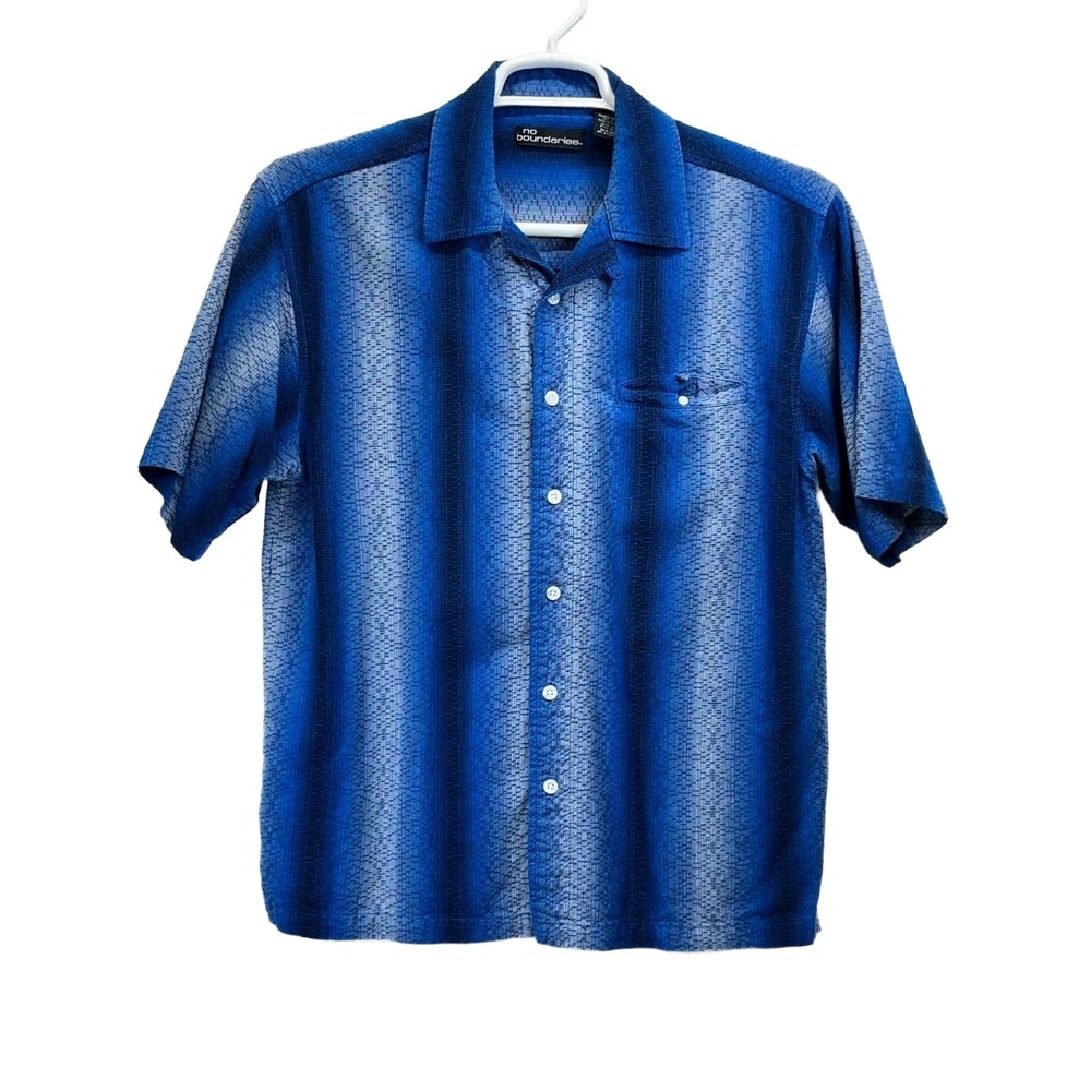 No Boundaries Mens Blue White Striped Outdoor Textured Button Down Shirt Medium‎